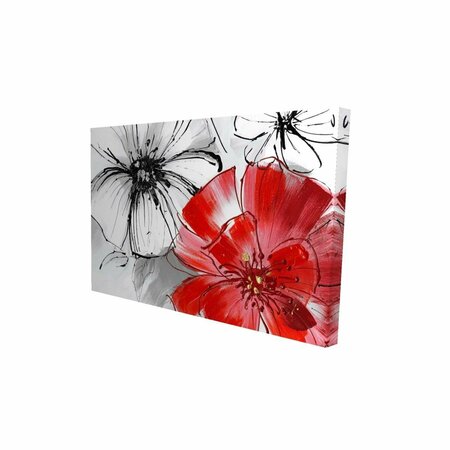 BEGIN HOME DECOR 12 x 18 in. Red & White Flowers Sketch-Print on Canvas 2080-1218-FL44